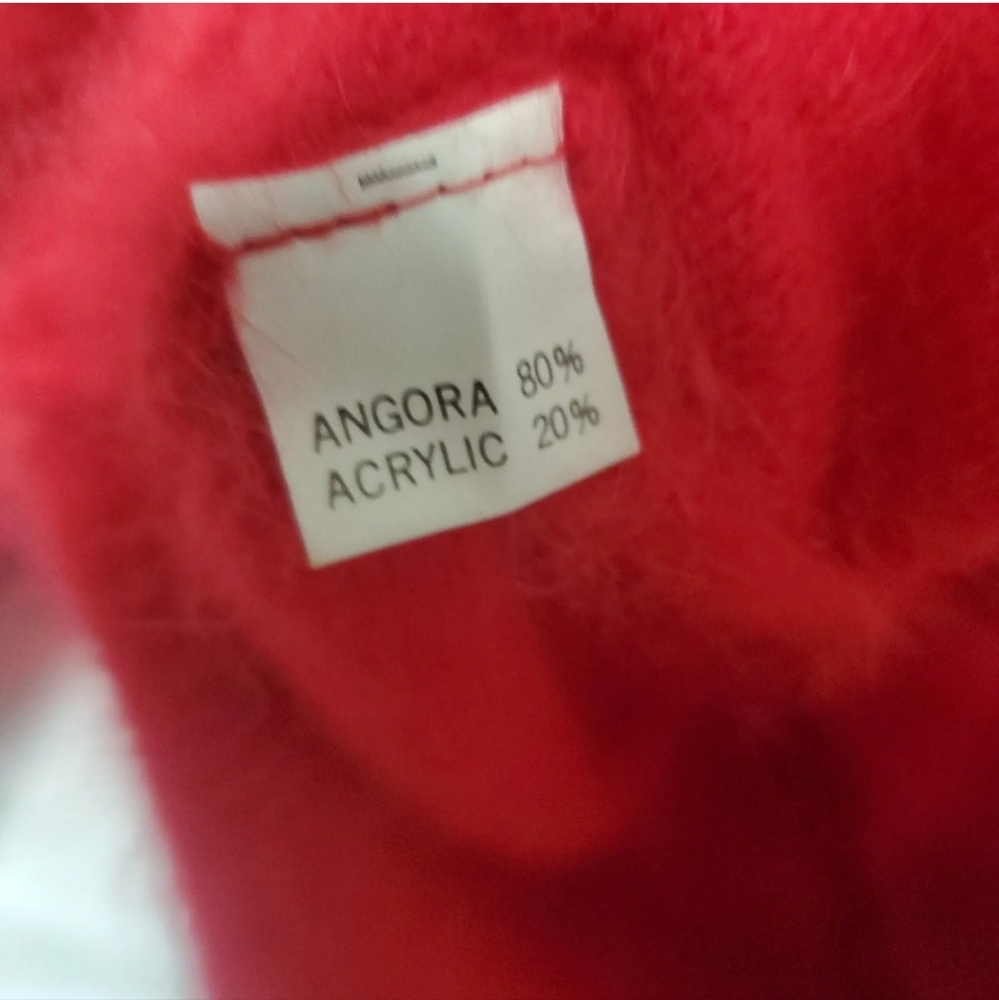 Vintage Gee Gee 80s LG Red Angora Lavish Sweater Pullover Ribbon Beaded W19 - Picture 13 of 15